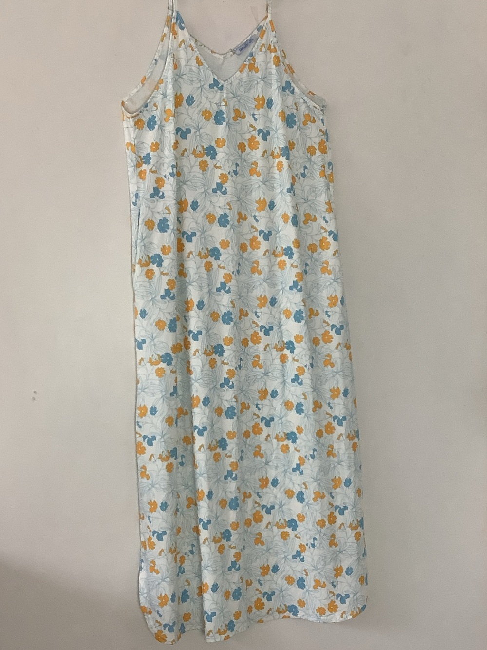 Floral Tank Maxi Dress in Light Blue & Mustard Pockets